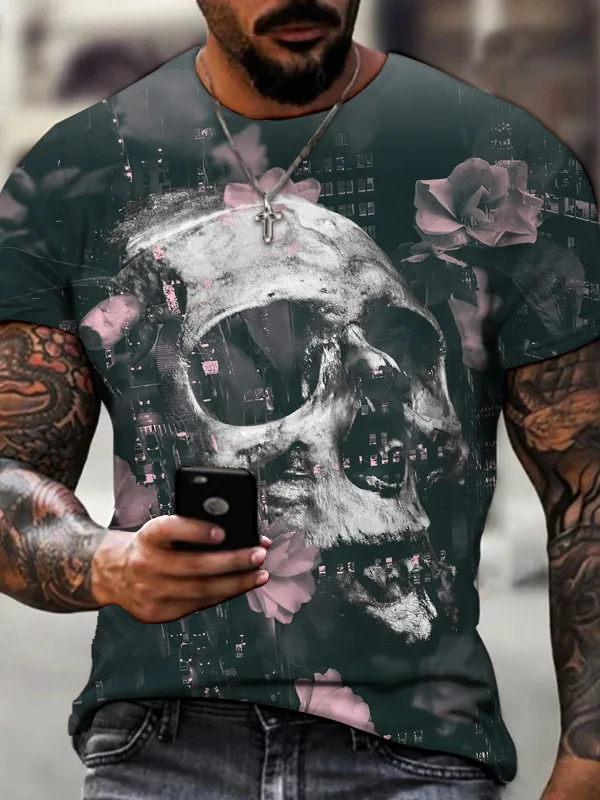 

Cseta Informal Con Estampado Para Hombre, Cseta De Manga Corta Con Cuello Redondo, Ajustada, Tendencia Ju всегда), Áfico...