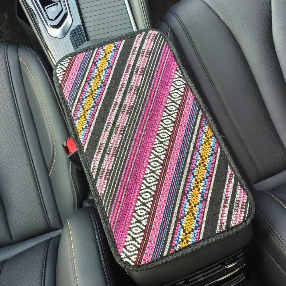 Ethnic Style Car Armrest Box Protector Cover Linen Fabric Bohemia Car Armrest Pad Comfortable Breathable Center Console Cushion