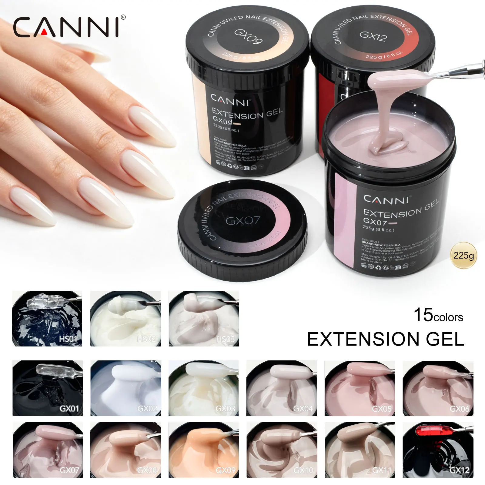 

CANNI 225г Гель для наращивания ногтей камуфляжный, без жжения, самовыравнивающийся, быстросохнущий, гибридный, УФ-отверждаемый, снимаемый, для строительства и моделирования ногтей