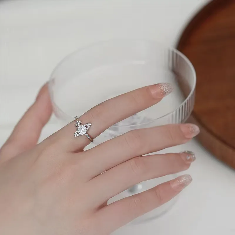 Saturn Zircon ring for women, with a light luxury and fashionable style is an open ring that goes well with Internet celebrities