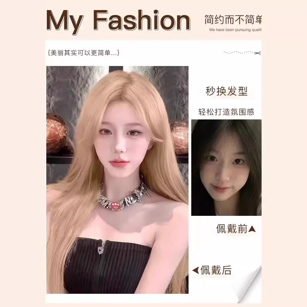 Long Straight Blonde Synthetic Wig Middle Part Natural Look Heat Resistant Fiber Hair for Women Fashion Party Cosplay Daily Wear