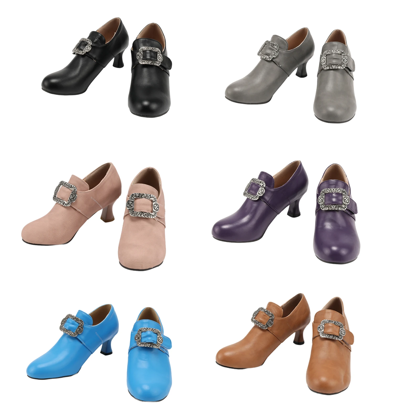

Medieval Women Shoes Loafers Dress Shoes with Metal Square Buckle Embellishments for Halloween Party