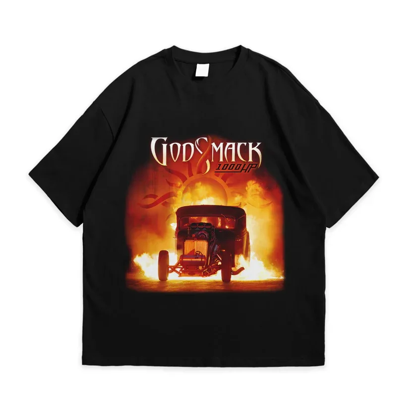 Camiseta de algodón negra para hombre Godsmack Hot Rod, camiseta gráfica retro vintage de estilo urbano