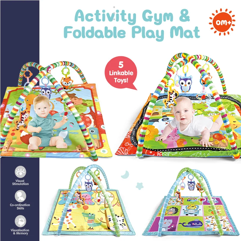 Baby Fitness Stand Square Cartoon Animal Foldable Puzzle Education Game Blanket Machine Washable Easy Clean Baby Fitness Stand