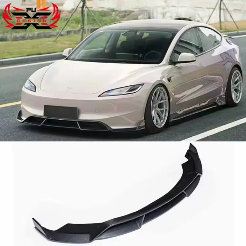 

High Quality Carbon Fiber front lip front Bumper spoiler Body Kits accessories CMS Style For Tesla Model 3 2023-2024