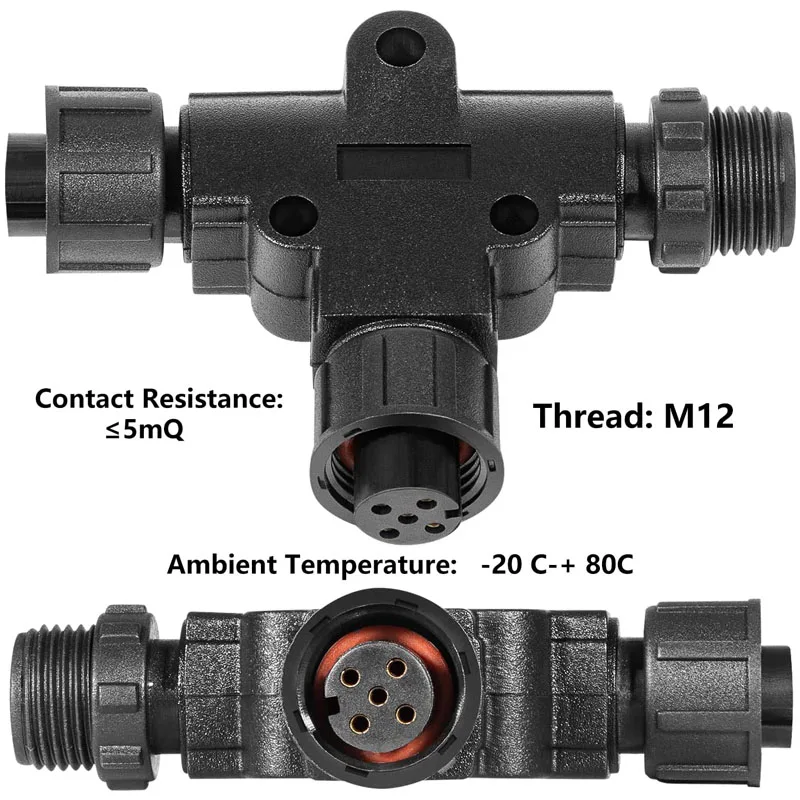 NMEA 2000 (N2k) (Tee) 3 Port 5Pin M12 Thread IP67 Waterproof  T-Connector Fit for Garmin Lowrance Simrad B&G Navico Networks