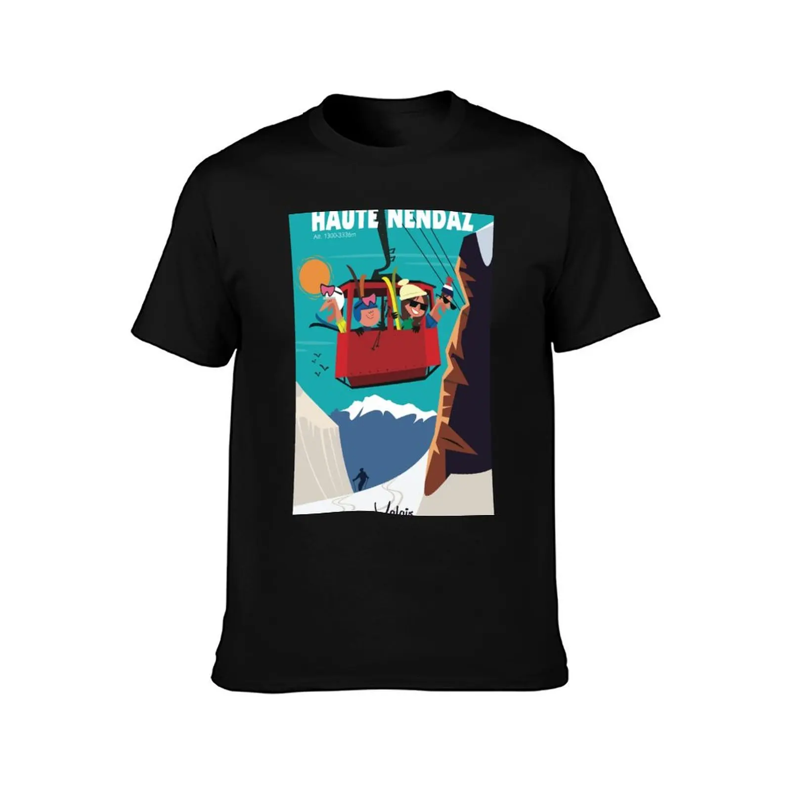 Haute Nendaz ski poster T-Shirt Simple Casual Short Sleeve Cotton T-Shirt