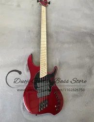 4 Strings Metal Red Bass Guitar DINGW Body Black Pickguard Maple Fingerboard Fan Frets Active Battery Black Tuners