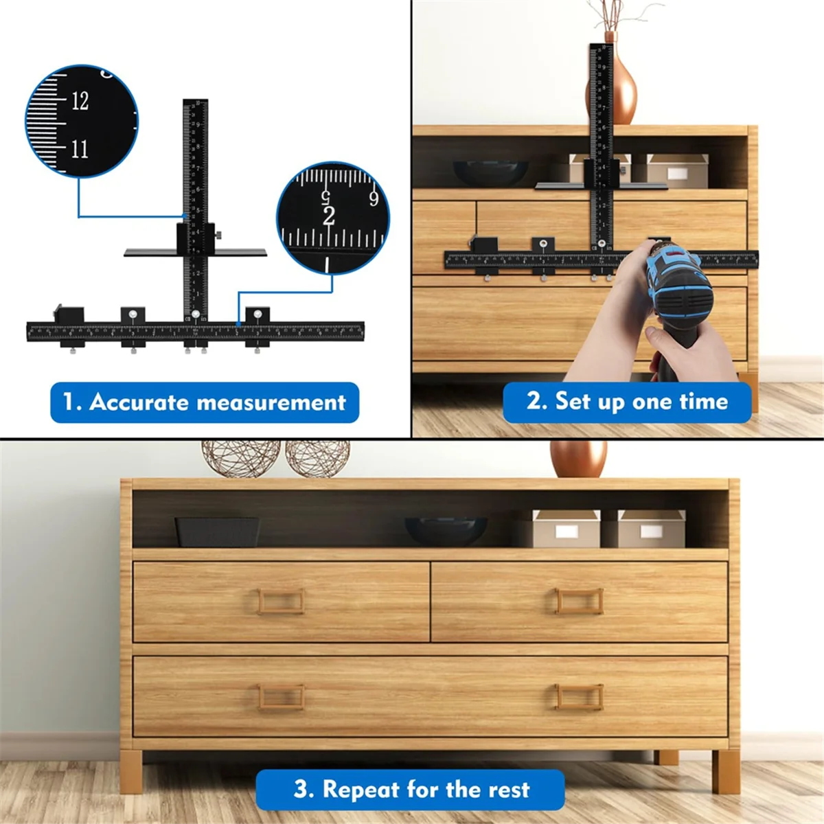 

L33A_Aluminum Cabinet Hardware Jig,Punch Locator Drill Guide,Wood Drilling Dowelling Guide for Installation of Handles Knobs