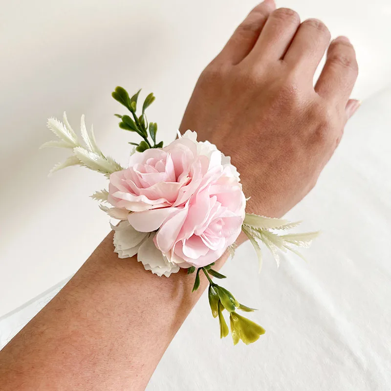 Pulseira De Pulso De Casamento Corsage Para Homens, Damas De Noiva Boutonniere Pinos, Flores Artificiais, Rosas De Seda, Acessórios Do Noivo De Noiva