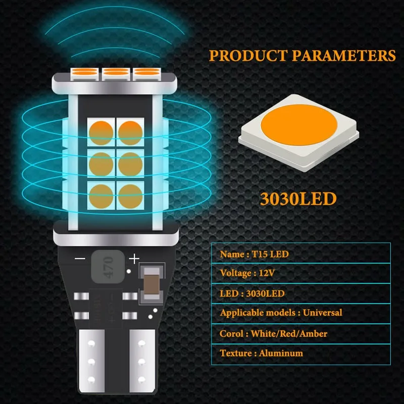 2PCS W16W T15 LED Bulbs Canbus No Error 24 Chips 3030SMD LED Backup Reverse Light 921 912 W16W T16 Bulbs Car Signal Light White