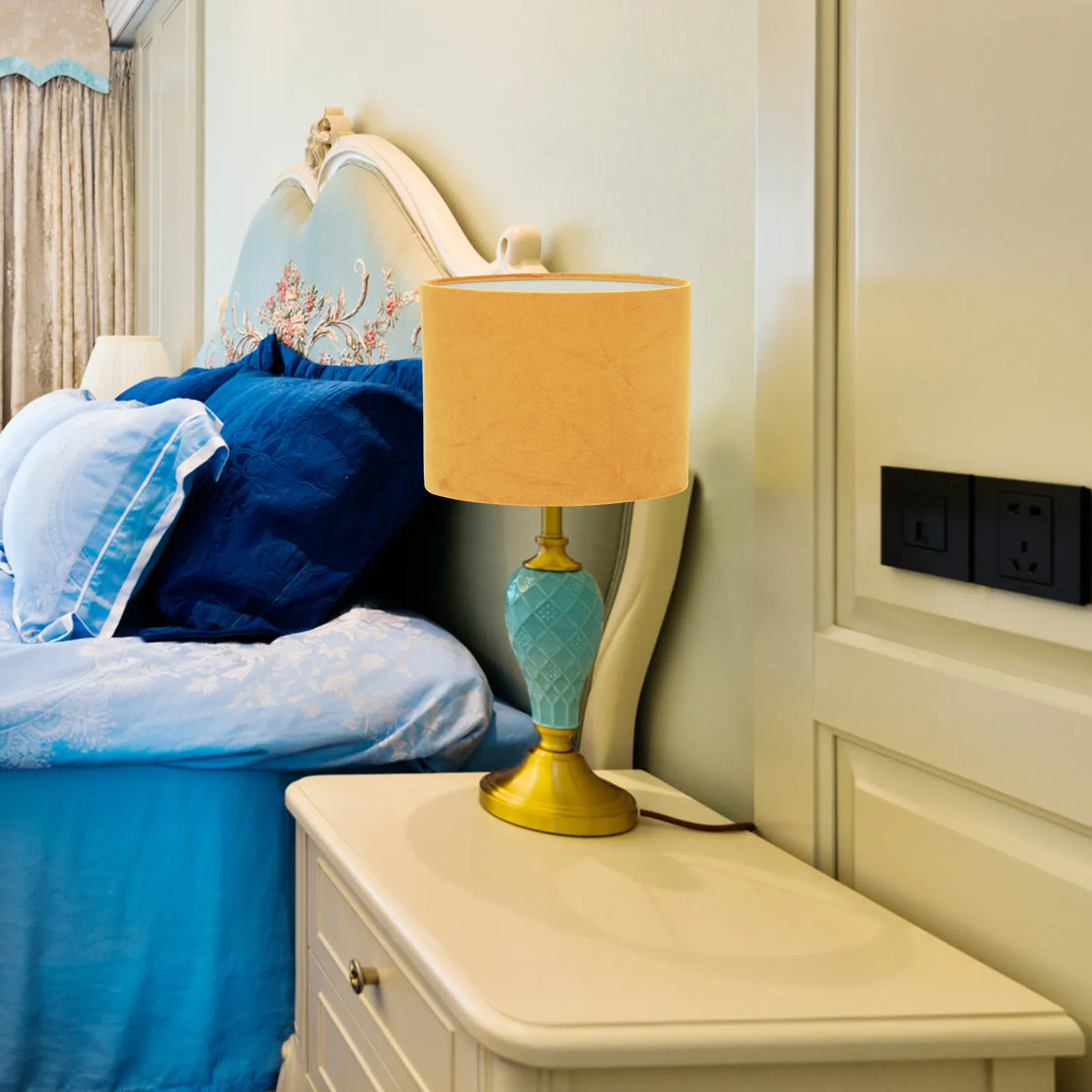 

1 шт. Элегантный овальный тканевый абажур, стильный чехол для настольной лампы, естественный рассеянный свет, теплая атмосфера для спальни и гостиной