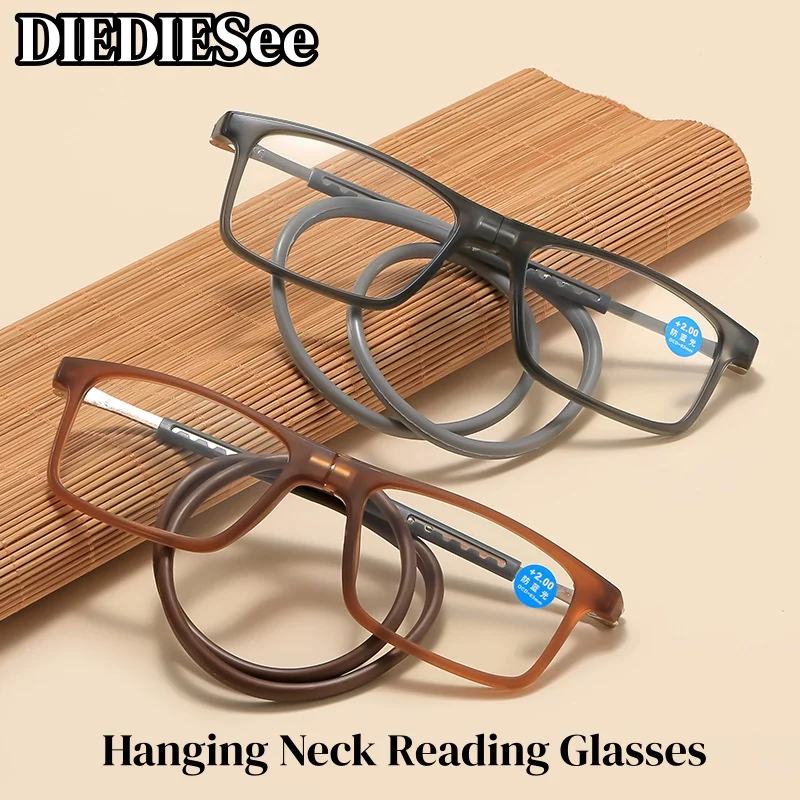 Men's Magnetic Portable Presbyopia Glasses Anti Blue Light Flat Light Glasses New Women's Neck Hanging Reading Glasses KY33
