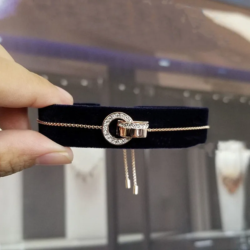 European and American Boutique S925 Pure Silver Rose Gold Ring Buckle Double Ring Transfer Bead Bracelet