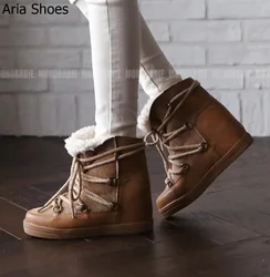 2026 New Lace-Up Snow Boots Fur Integrated Cotton Shoes Women's Fashion Winter Short Boots with Velvet Inner Height Shoes