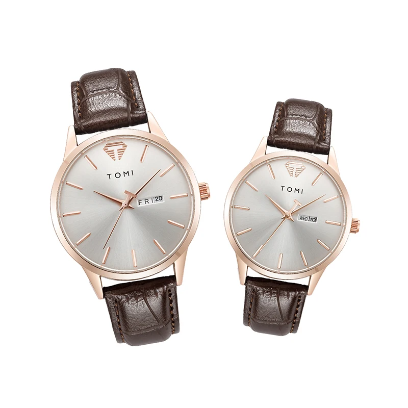 TOMI Two-Piece Casual Minimalist Men's And Women's Couple Watch Luxury Circular Large Dial Calendar Quartz Watch Clock Gift