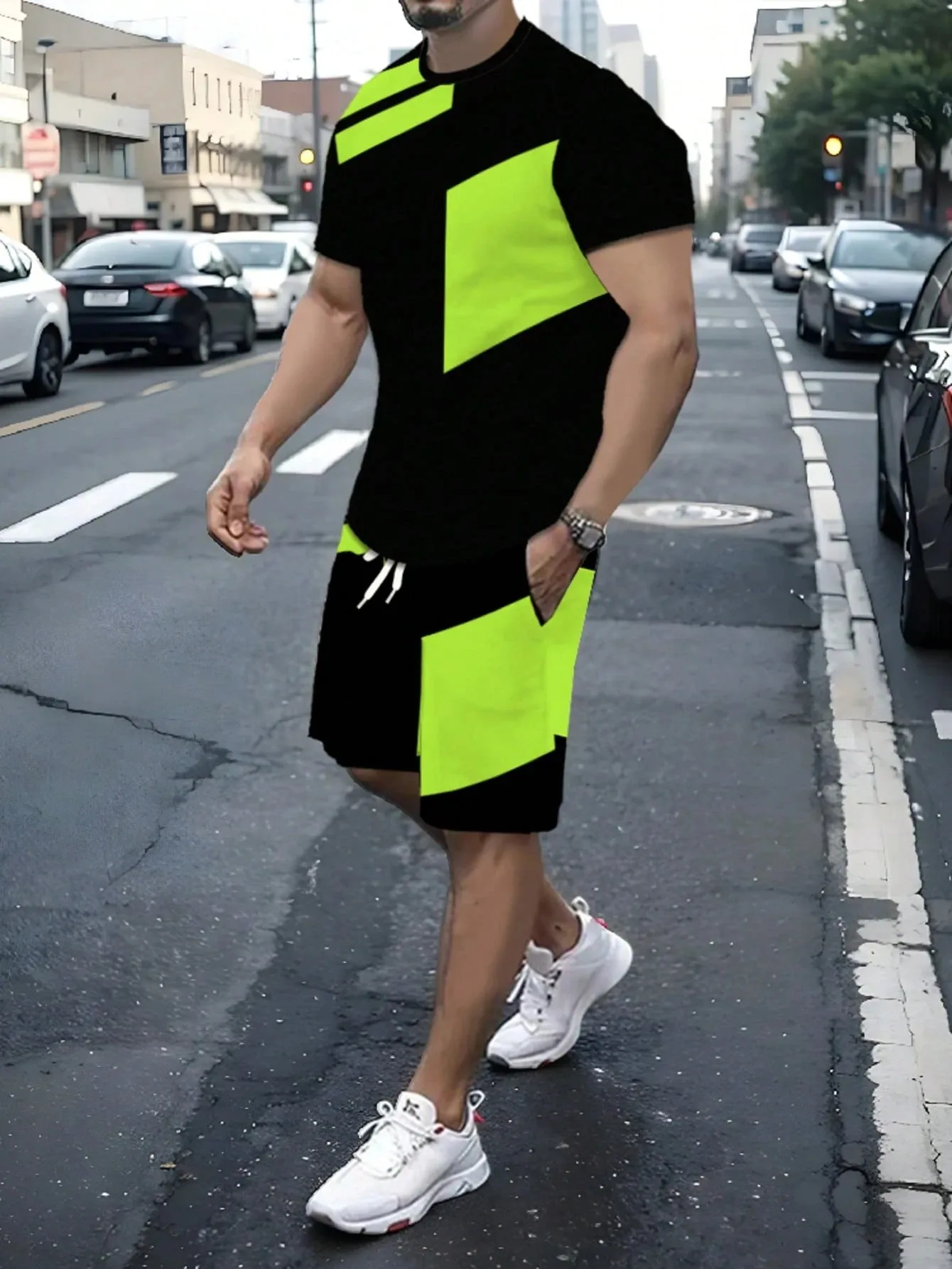 

2026 Summer New Men's Short-Sleeved Set with 3D Patterned Print for Street Casual Fashion Comfortable and Soft
