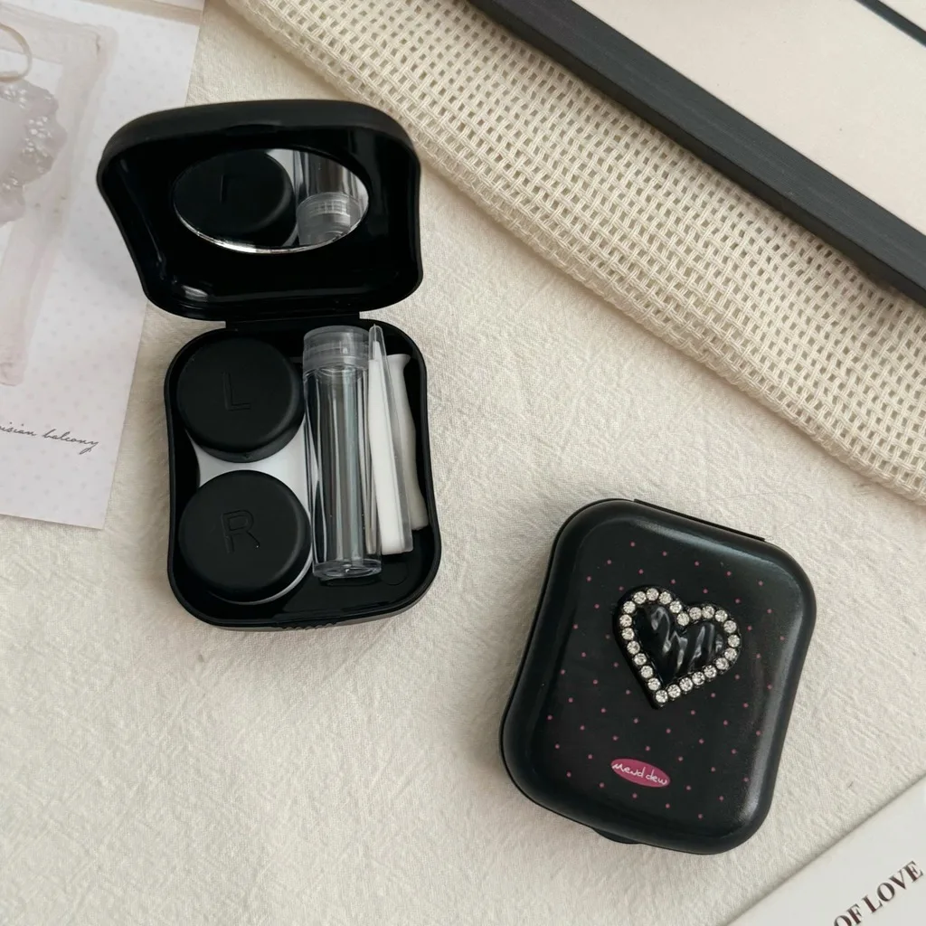 Contact Lens Storage Box Portable Rhinestone Heart Contact Lens Case Portable Contact Lens Case Lightweight For Storing Colored