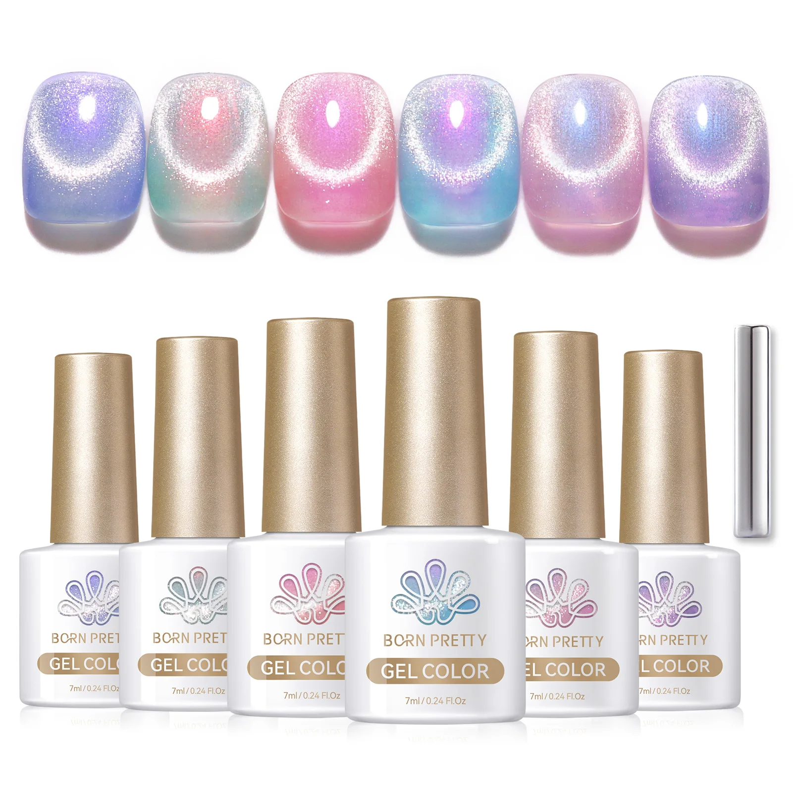 BORN PRETTY 6PCS Auroras Cat Magnetic Gel Nail Polish Set Shining Glitter With Magnet Holographics Nail Art Manicure Kit 7ml