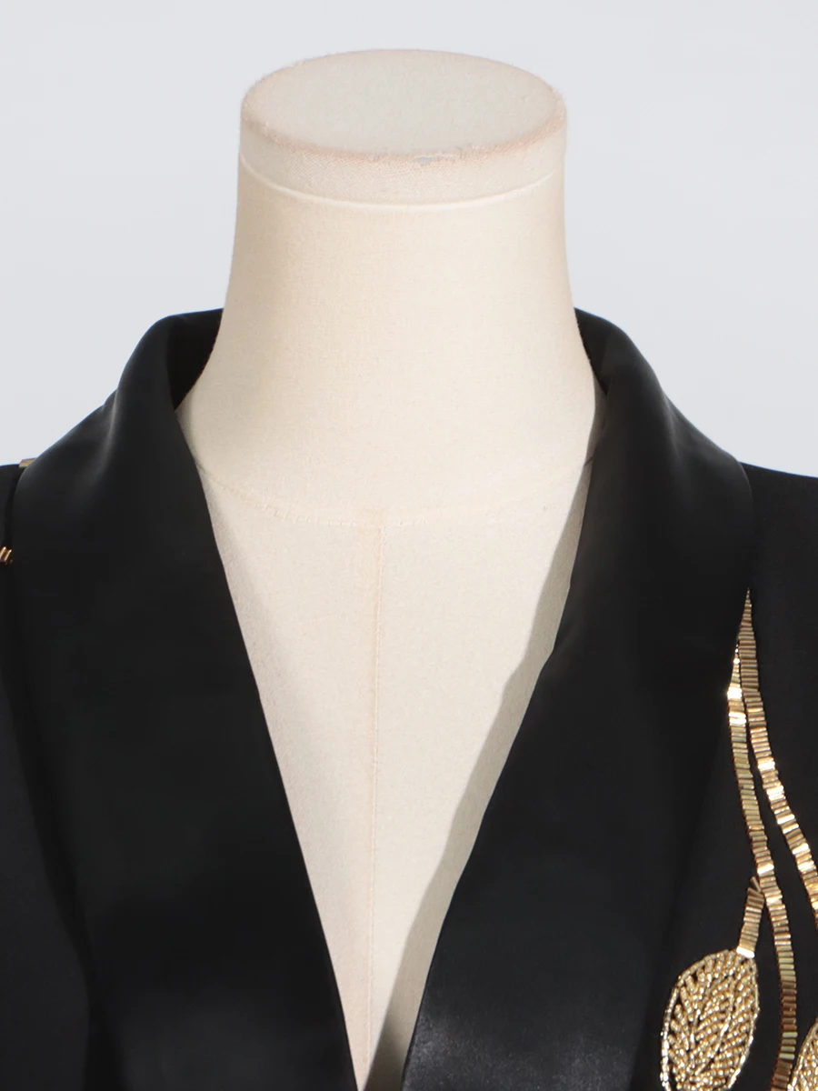 VGH Temperament Two Piece Sets For Women Lapel Long Sleeve Spliced Appliques Top High Waist Pants Elegant Set Female Fashion New