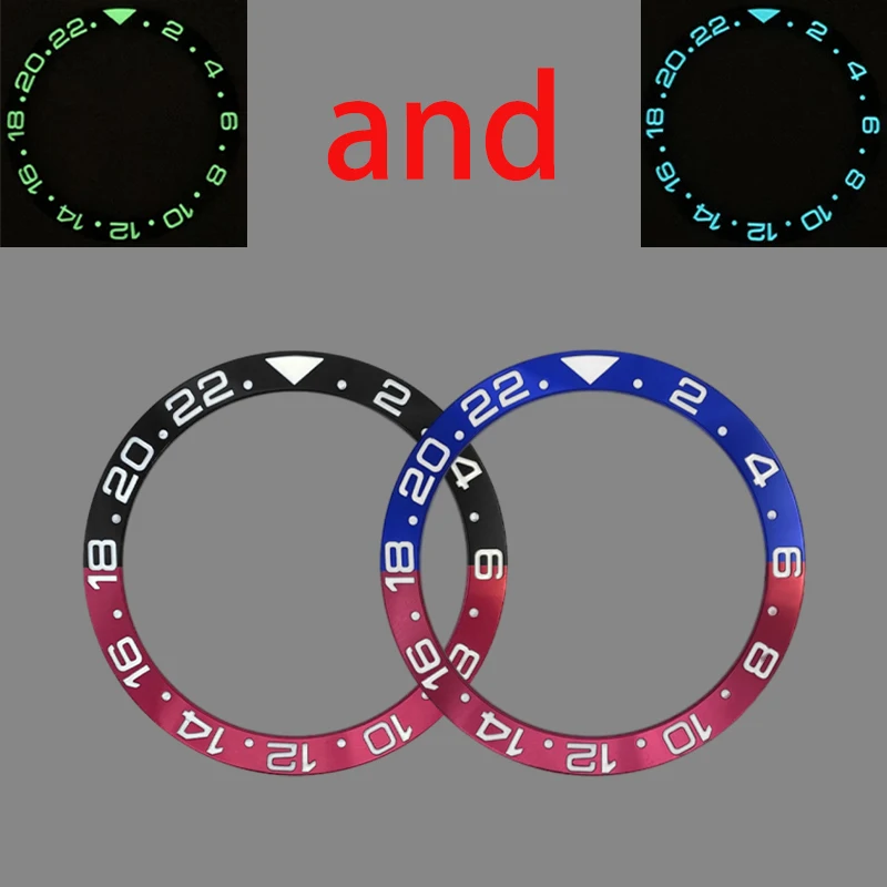 

38mm Curved Luminous Aluminum Bezel Insert Ring For SRPD GMT SUB SKX007 SKX009 Case NH35 NH36 Movement Mens Watch Refit Parts