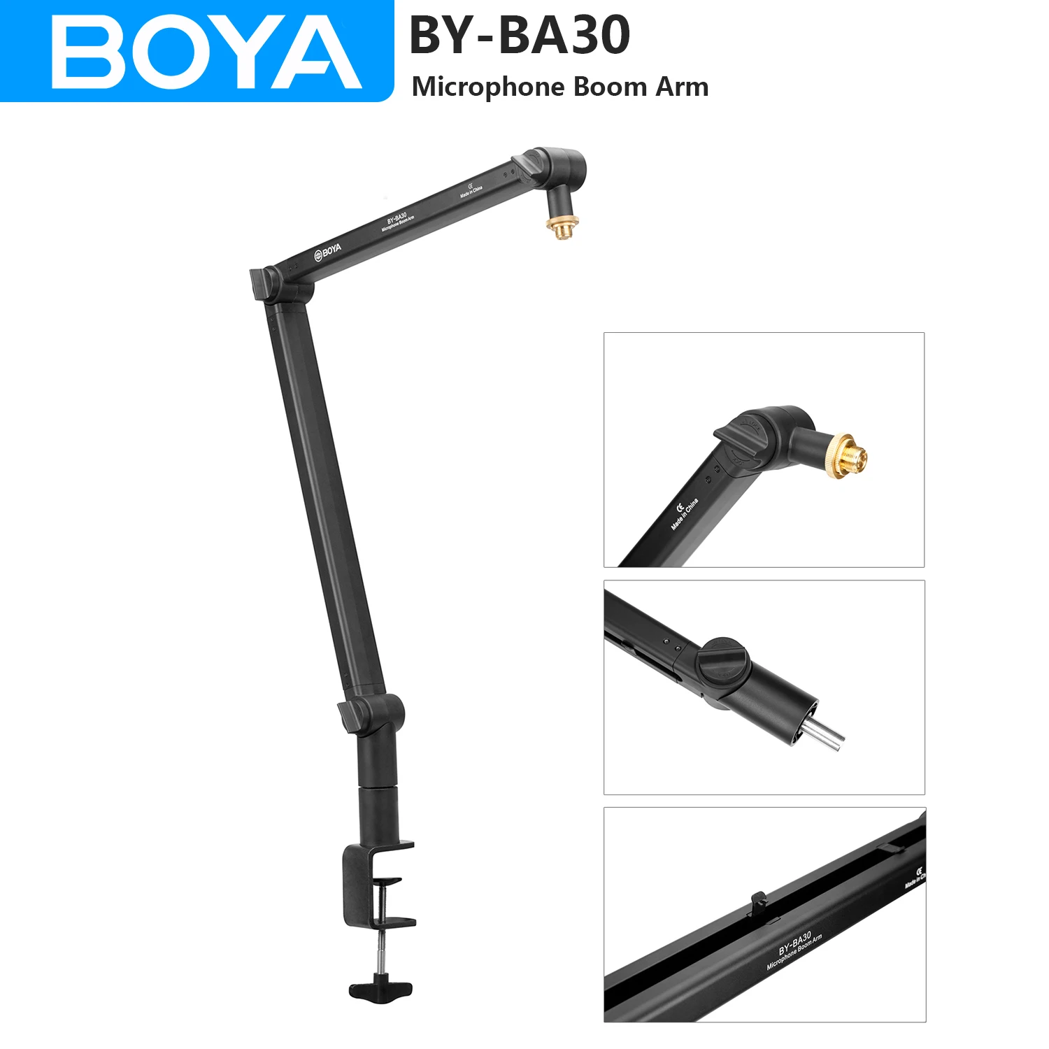 

BOYA BY-BA30 Microphone Boom Arm weighs up to 1kg for Professional Podcast Live Streaming Content Creation with C-Clamp Mount