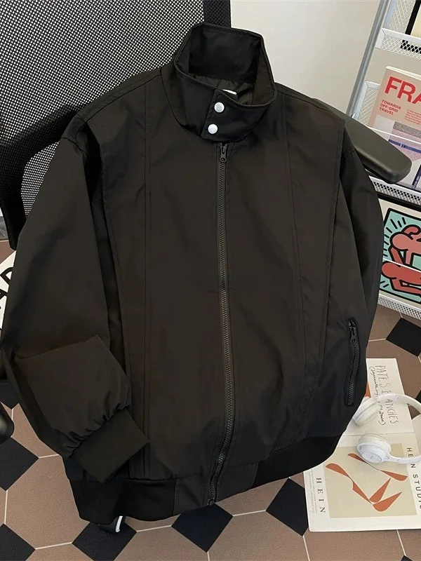 

Casual Loose Men's Pilot Jaet Spring Autumn Trendy Brand Stand Collar Windbreaker Workwear Coat Polyester Fiber Long Sve