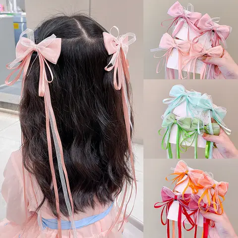 새로운 중국 스타일 그라디언트 활 술 머리핀 어린이 달콤한 소녀 사랑스러운 헤어 클립 여성 바레트 헤어 그립 헤어 액세서리