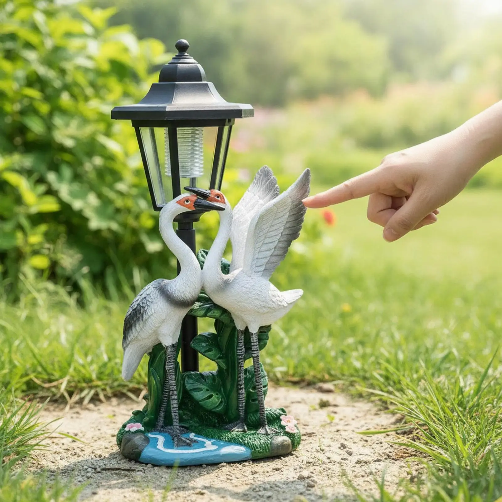 Garden figure with solar lantern, weatherproof, wireless garden decoration for