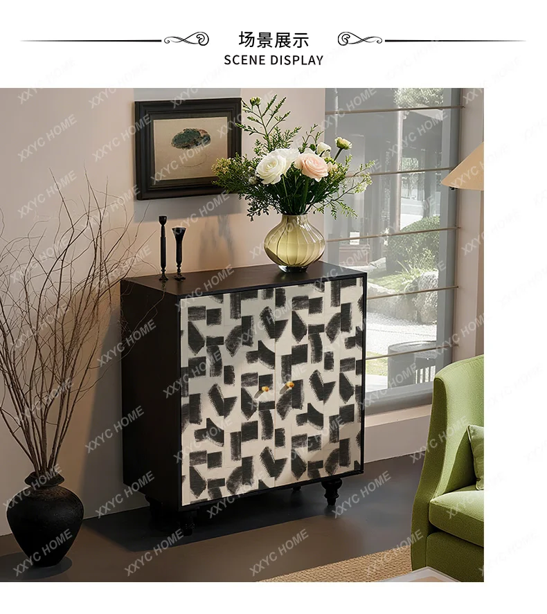 LJYSolid Wood Shoe Cabinet Living Room Wall-mounted Storage Entrance Organizer Decorative Cabinet
