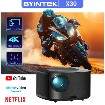 BYINTEK X30 풀 HD 1080P 프로젝터, 넷플릭스 TV 시스템 라이센스, 자동 초점 돌비 스마트 와이파이 LCD LED 비디오 홈 시어터 프로젝터 