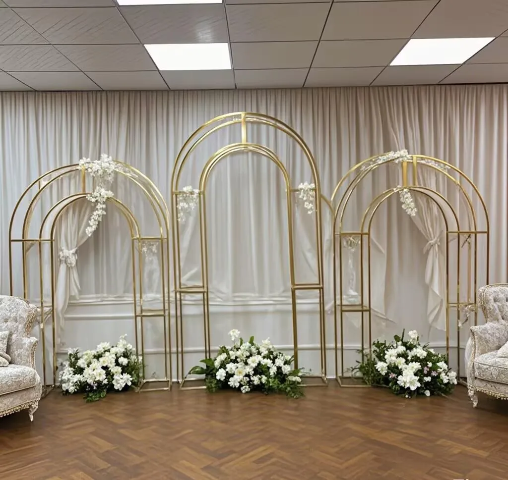 

Luxury Gold Wedding Arch Backdrop Geometric Metal Stand for Wedding/Birthday Decor, Outdoor Party, Elegant Design