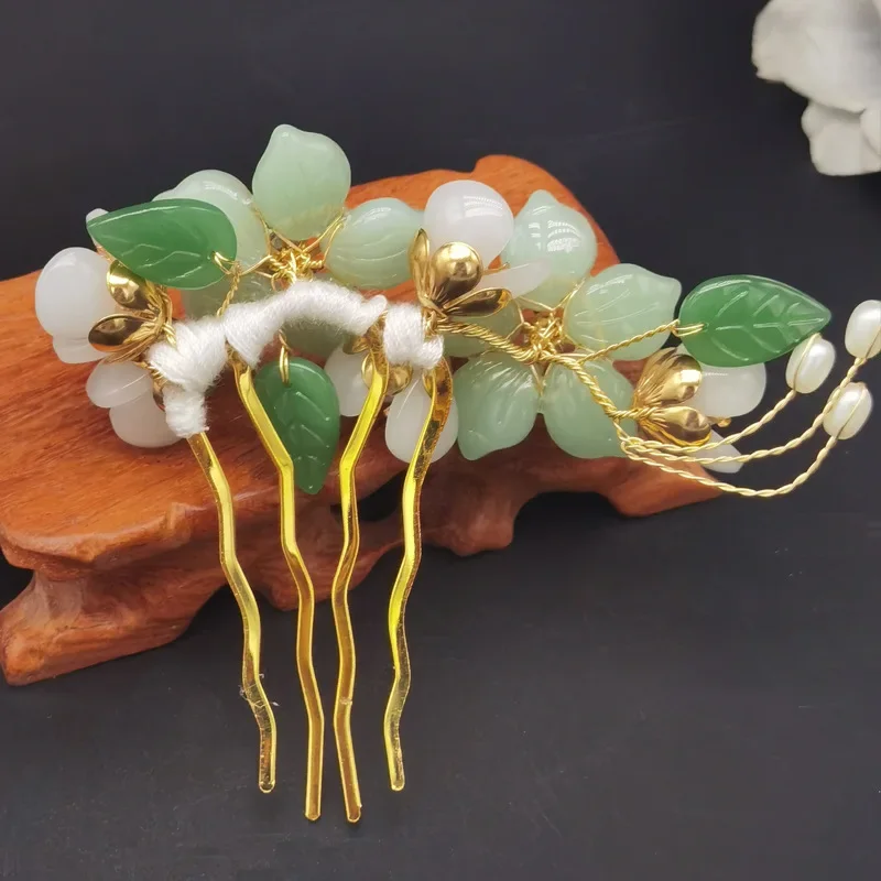 Luxury Crystal Pearl Hair Comb Clip Hairpin For Women Rhinestone Leaf Flower Hair Clip Pin Band Hanfu Chinese Style Hairpin Comb