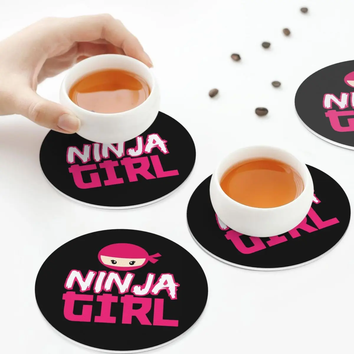 Spy Ninja Girl Coasters PVC Leather Placemats Insulation Coffee Mats for Decor Home Kitchen Dining Pads Set of 6