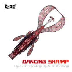 Kingdom Dancing Shrimp Soft Baits 1.8g 3g 63mm 76mm Floating Action Artificial Fishing Lures Worm TPE Bass Pike Swimbait 10pcs