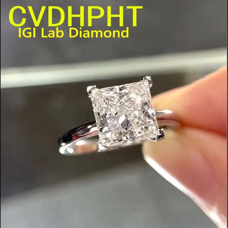 Perfect Princess shape Au585 Solid 14K White Gold Ring CVD IGI Lab grown Diamond Ring DE VVS-VS1 Color 1 2 3 4 5Ct wedding Ring