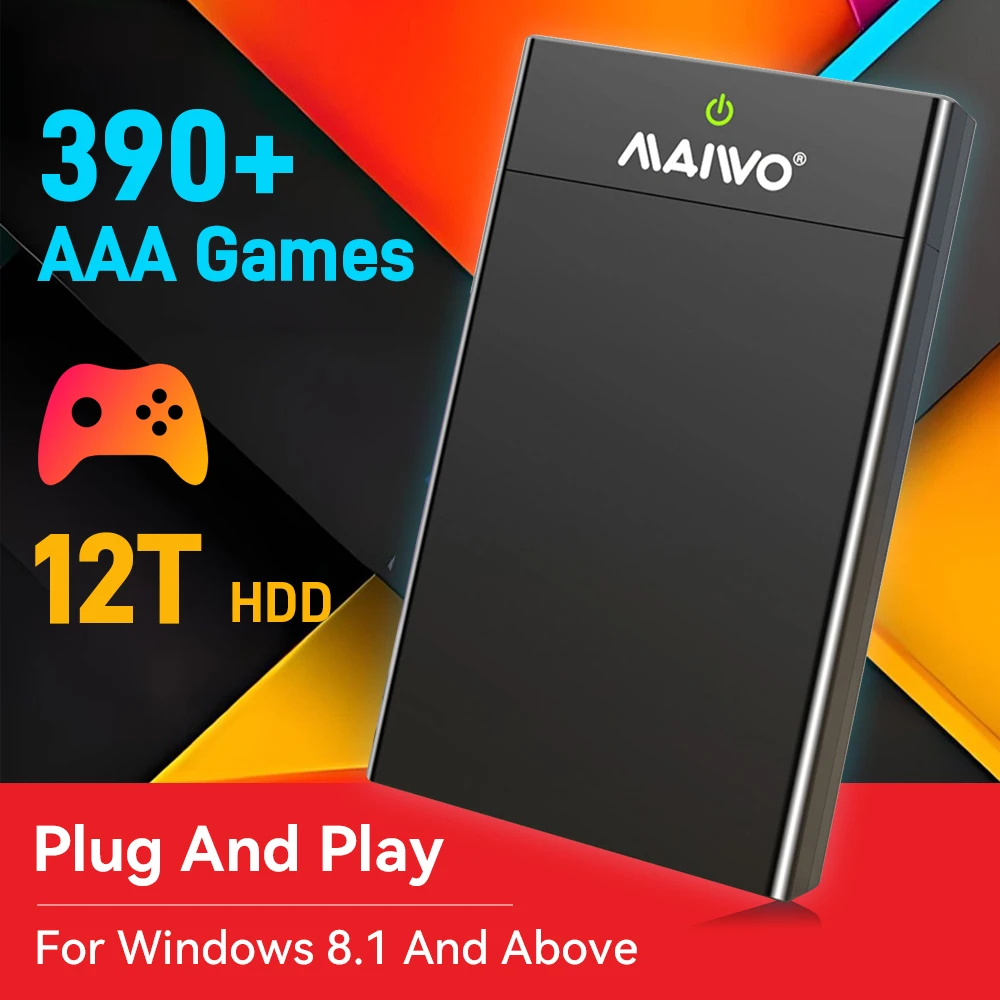 12T Gaming Hard Drive With 390+ AAA Games Playnite External Game HDD Plug&Play Game Consoles For Windows PC/Laptop