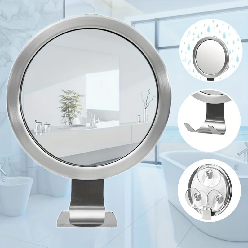 Crystal-clear Fogless Shower Mirror with  Holder - Super Suction, Wall Mount, Drop-proof & Rust-resistant - Perfect for Makeup &