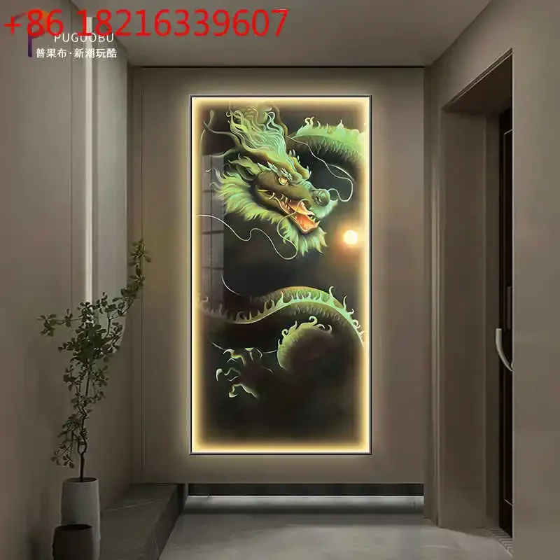 Entrance decorative painting crystal porcelain diamond luminous lamp painting twelve zodiac hotel club hanging painting