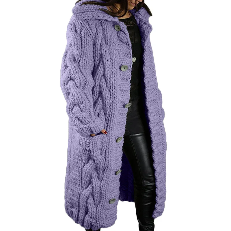 Damenpullover, neuer lässiger, lockerer, europäisch-amerikanischer Mode-Cardigan mit Umlegekragen, gestrickter langer Mantel, Pullovermantel in großen Größen – Detail 8