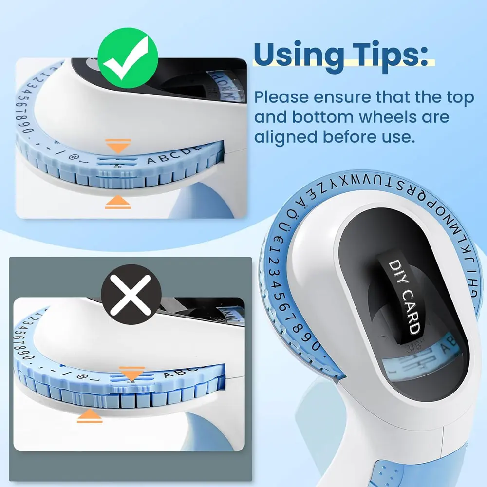 E975 manual label printer, includes 6 rolls of label tape, 3D embossed label printer, portable label printer.