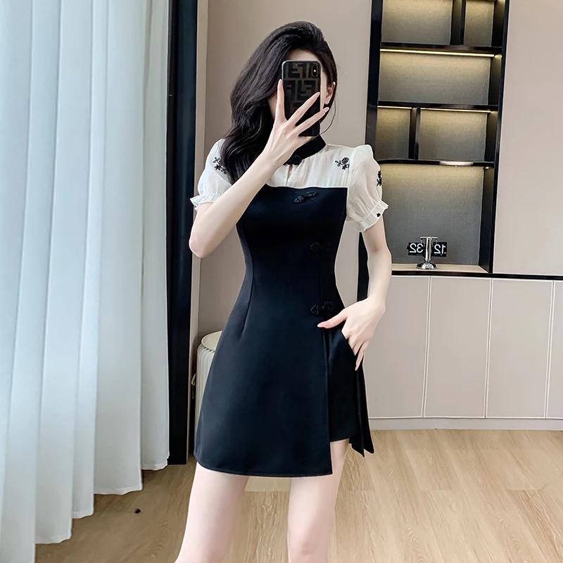 2024 Summer New Chinese Style Improved Qipao Style Dress Shorts Short Skirt Two piece Small Fragrance Set