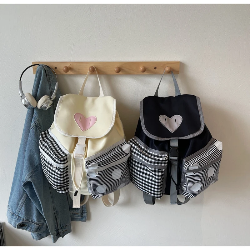 Zaino di grande capacità per donna, borsa da scuola per studenti in stile casual, borsa a secchiello, zaino da viaggio leggero per esterni