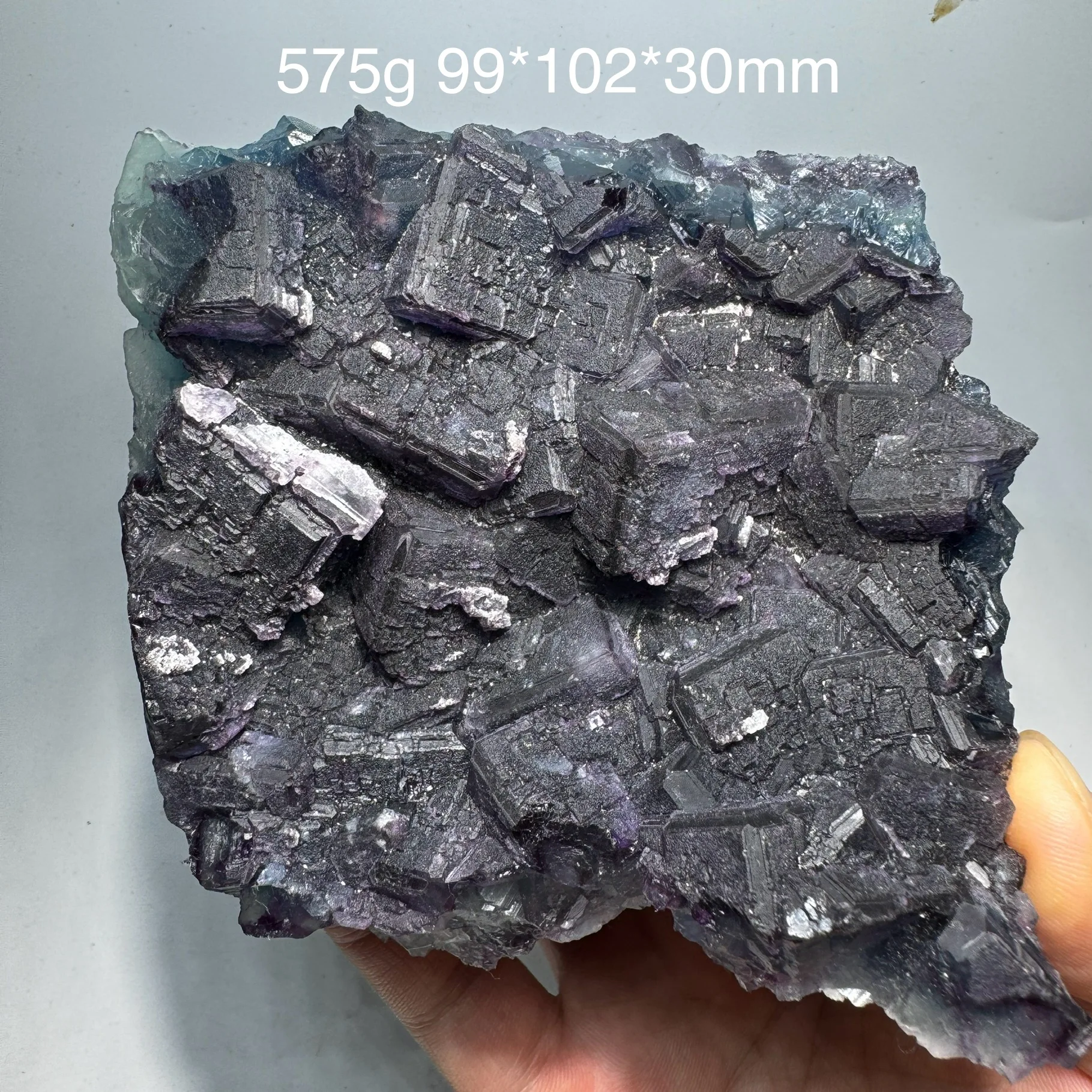 575g Natural China ZheJiang Cube Blue Purple Fluorite Specimen Crystal Mineral Quartz Rock Healing Stone Home Decor