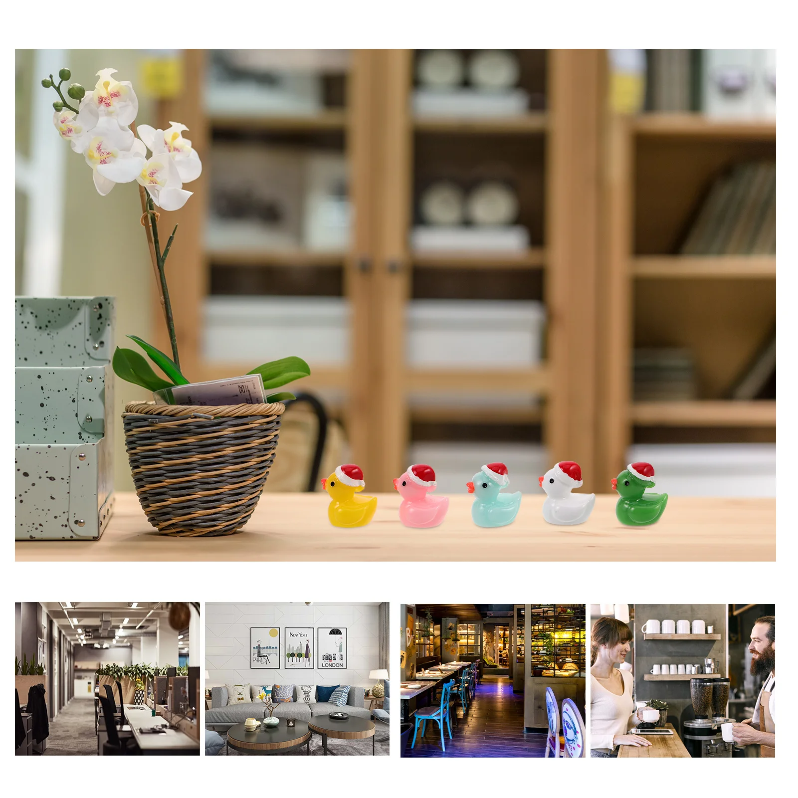 

50Pcs Christmas Hat Resin Mini Ducks Ornaments Small Miniature Animal Figures for Xmas Party Favors Fairy Garden Mini Resin