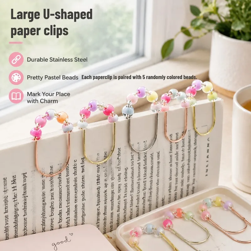 Niedliche Pastellfarbene Perlen-Büroklammern, Große Dekorative Perlen-Lesezeichen-Clips, Wiederverwendbare Metall-Büroklammern für Scrapbooking, Planer