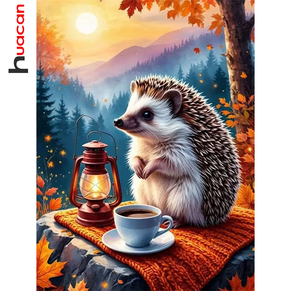 Huacan Neuheiten 2026 Diamantmalerei Igel Herbst Diamantmosaik Landschaft Tier Komplettset Heimdekoration