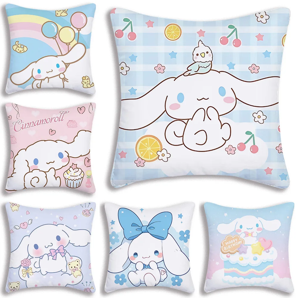 

Kawaii Cinnamoroll Pillow Covers Cartoon Sanrios Sofa Decorative Home Double-sided Printing Short Plush Cute Cushion Cover