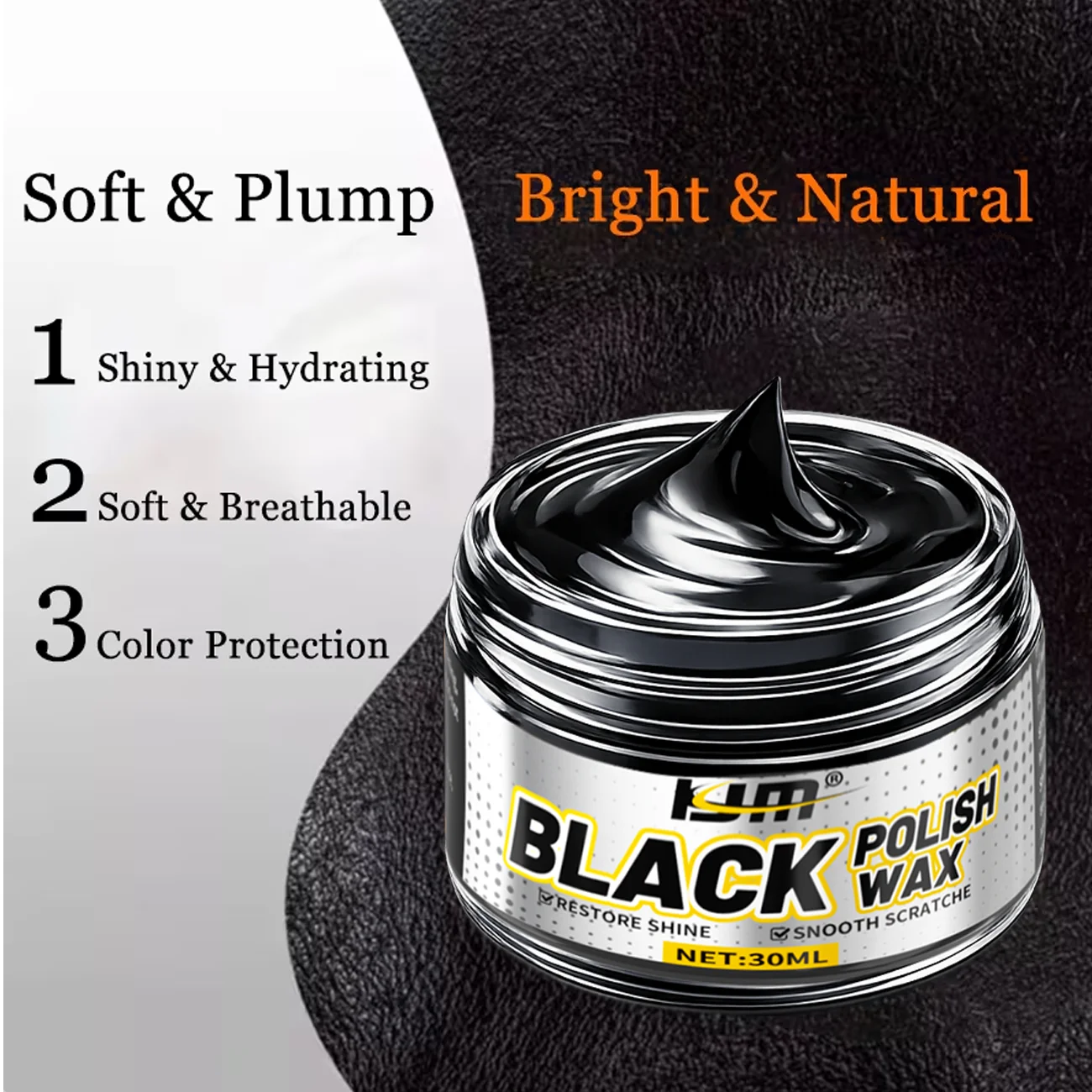 KJM 30ML Black Polish Wax - Universal Leather Polishing Cream for Jackets, Sofas, Shoes & Car Seats, Restores Shine