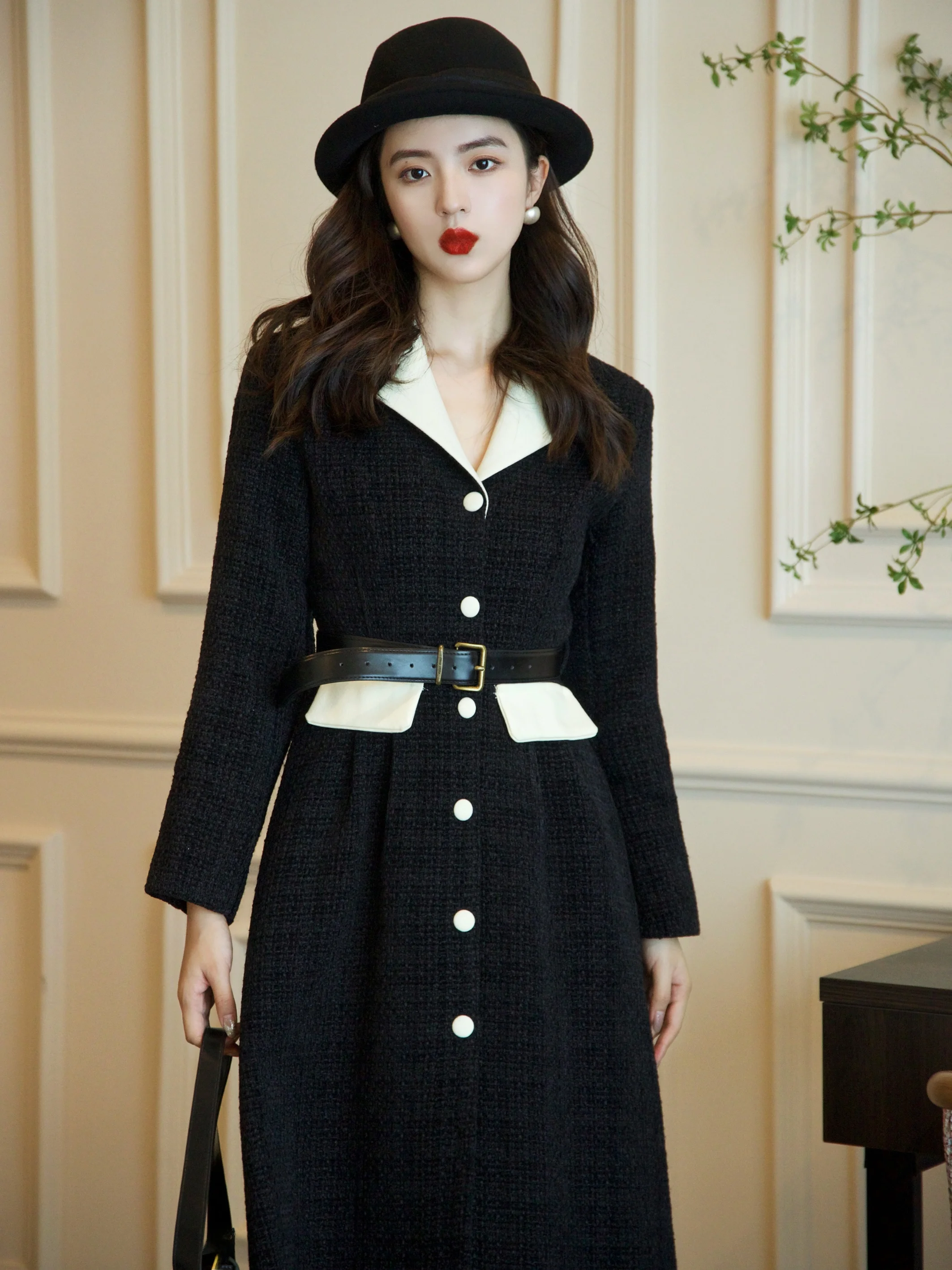 

JUJU женское шерстяное пальто приталенного кроя Dr Vintage Sle с застежкой на одной пуговице, длинное повседневное пальто средней длины Sve Busin